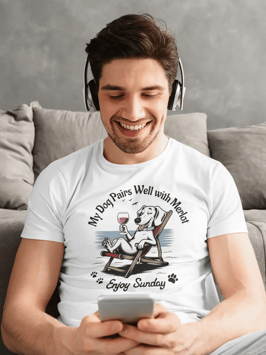 Dachshund T-Shirt - "My Dog Pairs Well with Merlot" Wine Lover Tee. - PrintsDog
