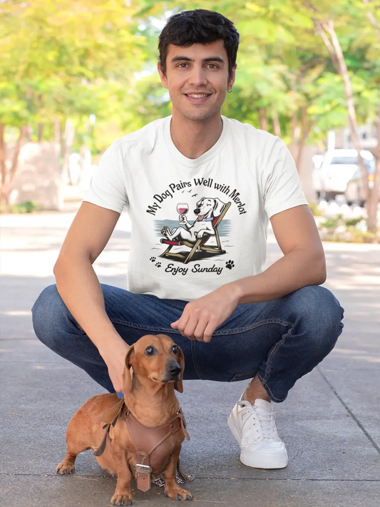 Dachshund T-Shirt - "My Dog Pairs Well with Merlot" Wine Lover Tee. - PrintsDog