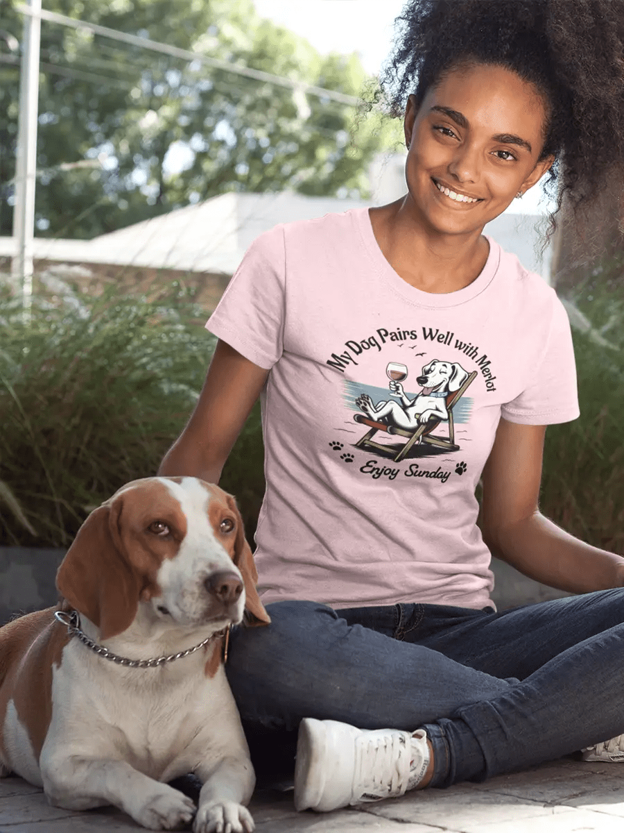Dachshund T-Shirt - "My Dog Pairs Well with Merlot" Wine Lover Tee. - PrintsDog