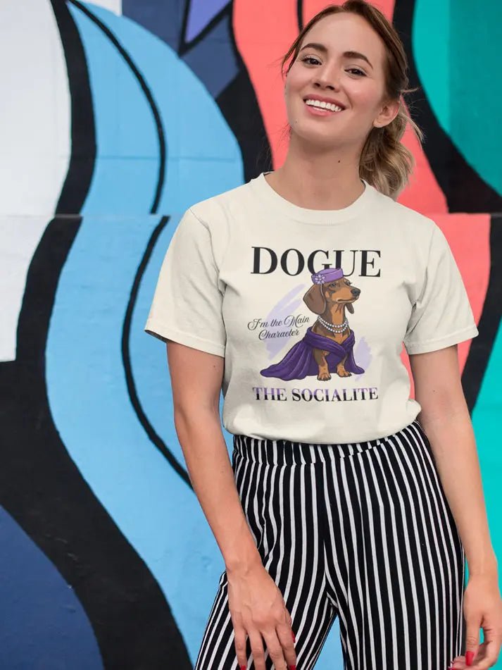 Dachshund T-Shirt - Stylish Dog Lover Tee 'Dogue - The Socialite' - PrintsDog