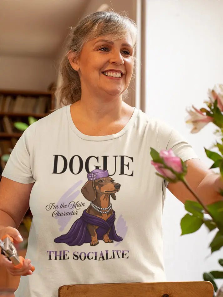 Dachshund T-Shirt - Stylish Dog Lover Tee 'Dogue - The Socialite' - PrintsDog