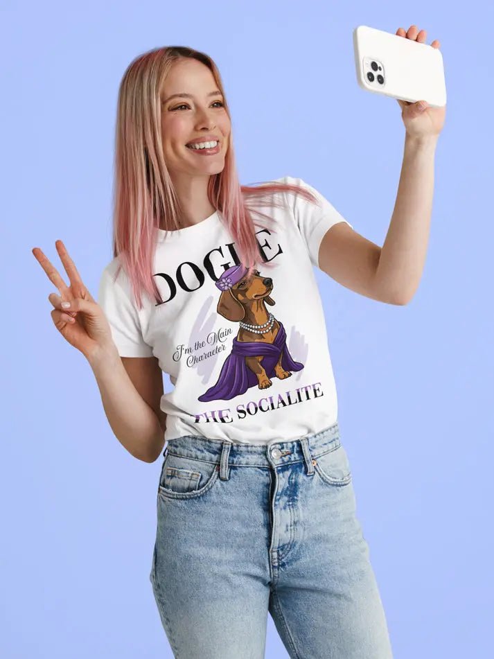 Dachshund T-Shirt - Stylish Dog Lover Tee 'Dogue - The Socialite' - PrintsDog