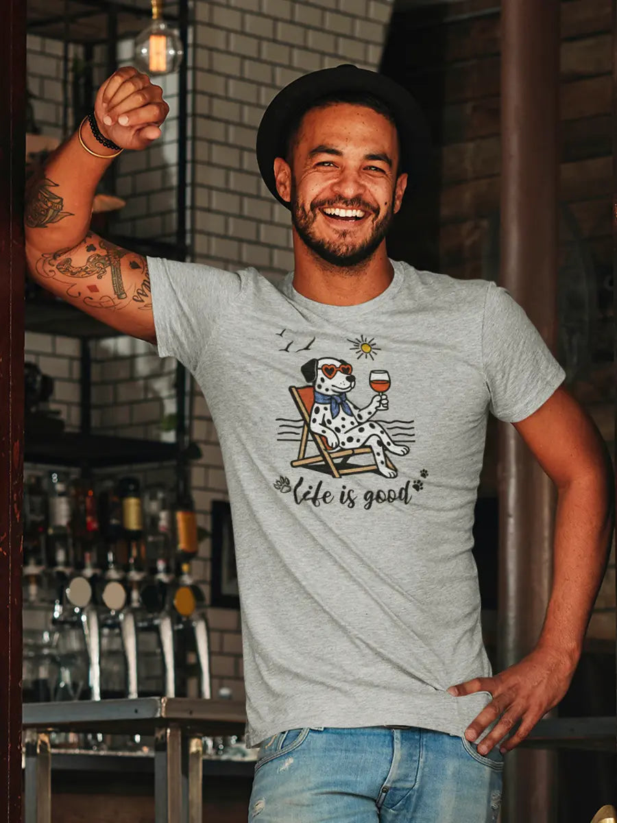 Dalmatian T-Shirt - "Life is Good" Dog & Wine Lover Tee. - PrintsDog