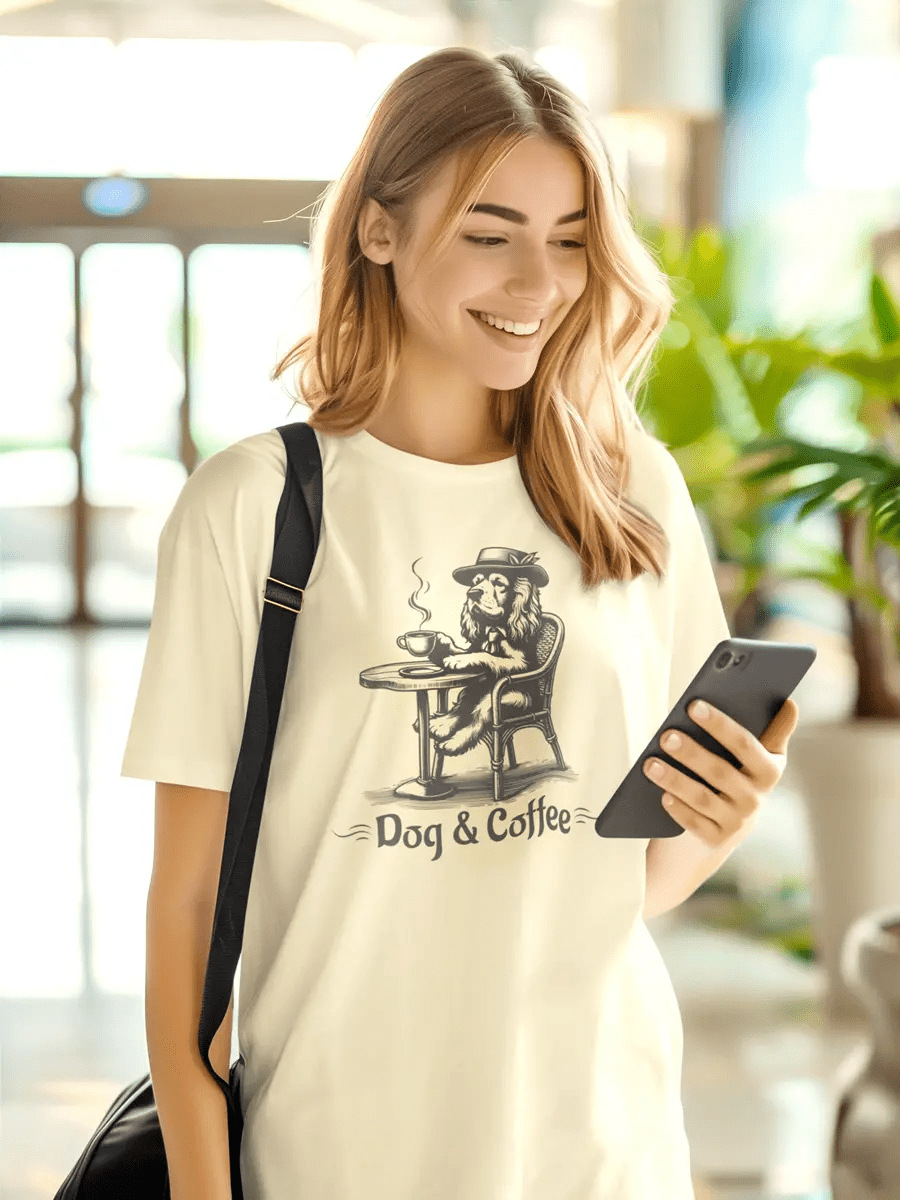 Dog & Coffee T-Shirt - Vintage Cafe Dog Lover Tee. - PrintsDog