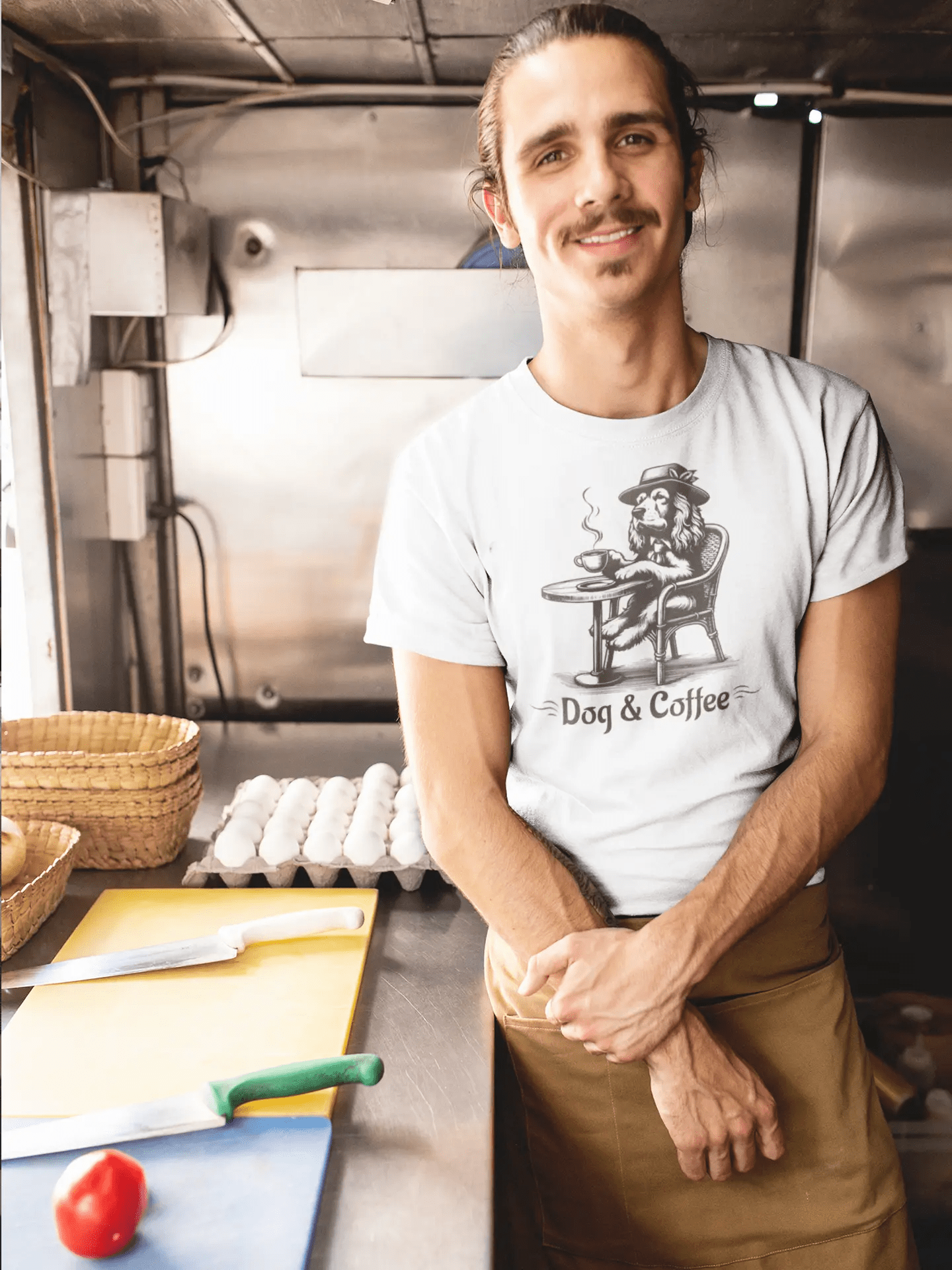 Dog & Coffee T-Shirt - Vintage Cafe Dog Lover Tee. - PrintsDog