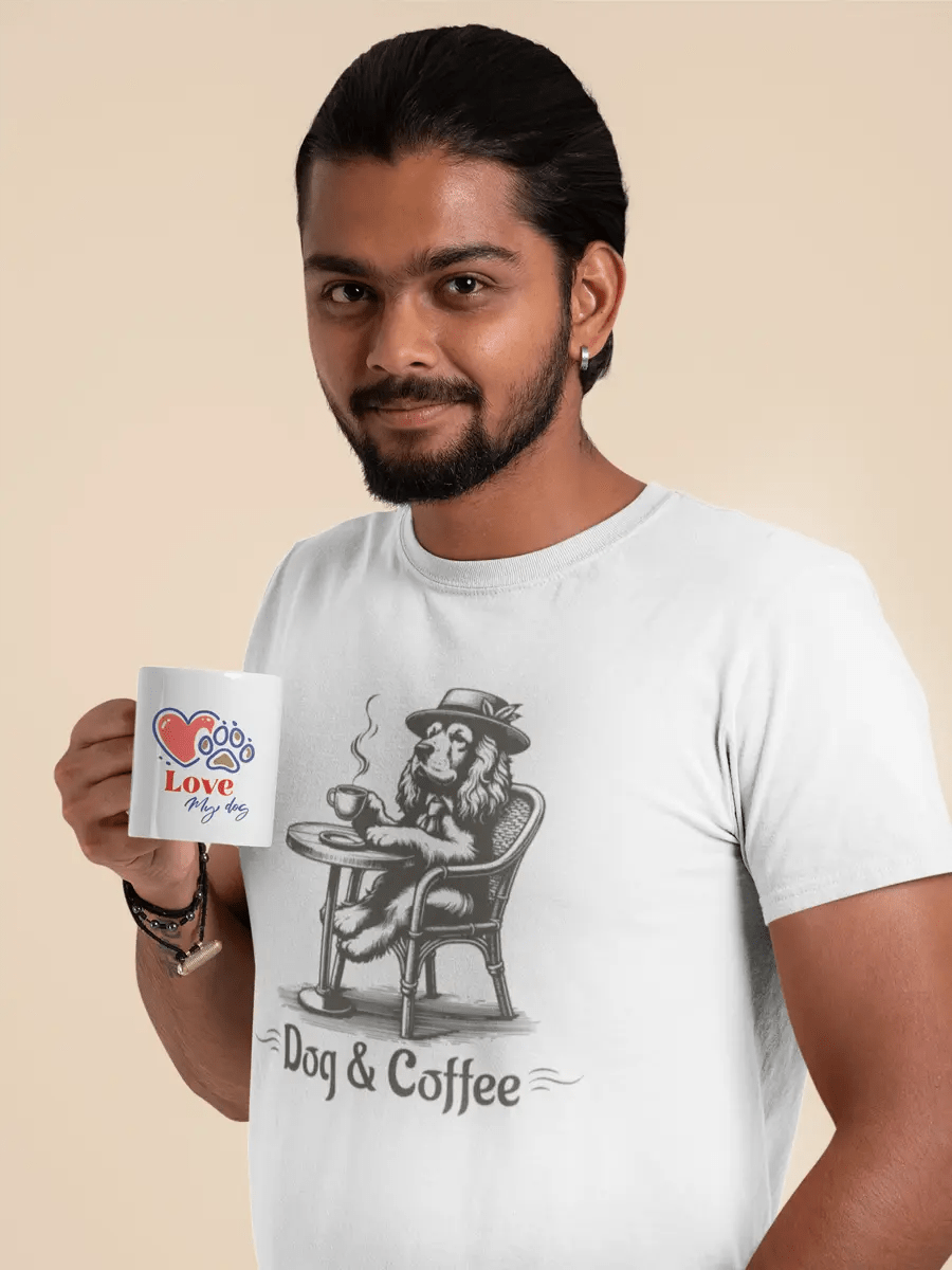 Dog & Coffee T-Shirt - Vintage Cafe Dog Lover Tee. - PrintsDog