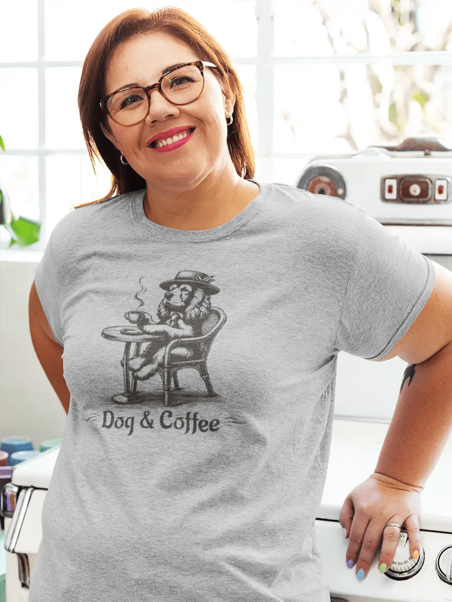 Dog & Coffee T-Shirt - Vintage Cafe Dog Lover Tee. - PrintsDog