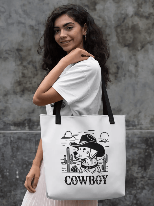Dog Cowboy Tote Bag - Fun Western Dog Design for Dog Lovers. - PrintsDog