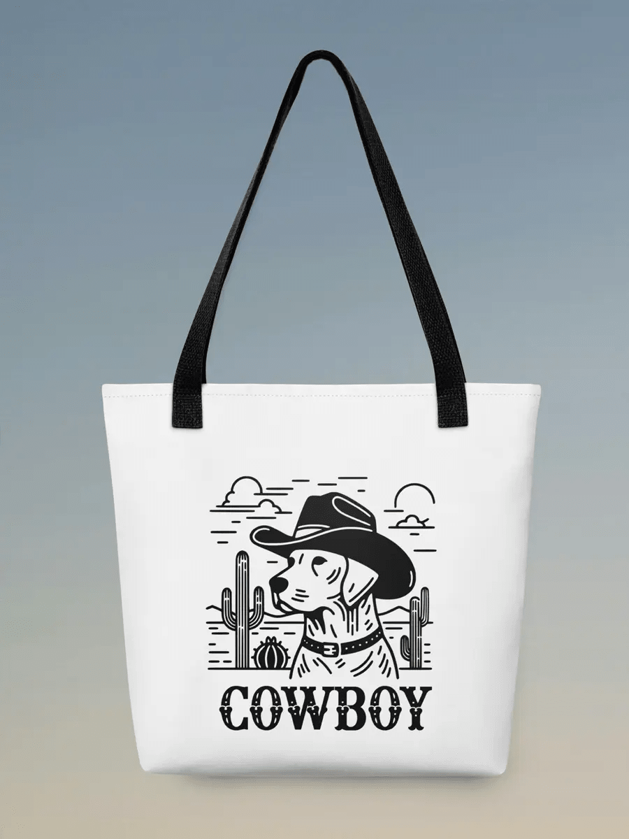 Dog Cowboy Tote Bag - Fun Western Dog Design for Dog Lovers. - PrintsDog