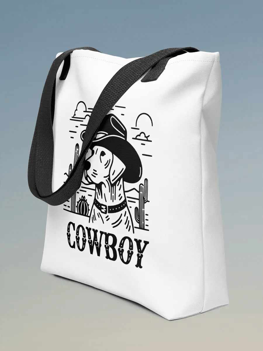 Dog Cowboy Tote Bag - Fun Western Dog Design for Dog Lovers. - PrintsDog