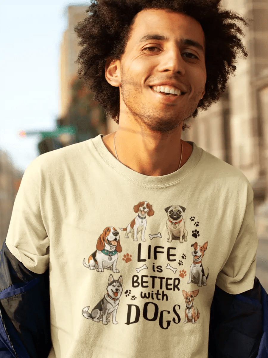 Dog Lover T-Shirt - 'Life is Better with Dogs' for Dog Owners - PrintsDog