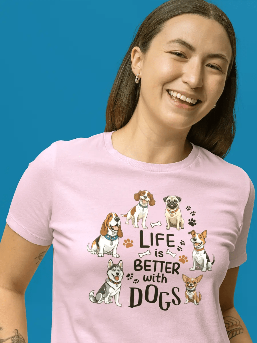 Dog Lover T-Shirt - 'Life is Better with Dogs' for Dog Owners - PrintsDog