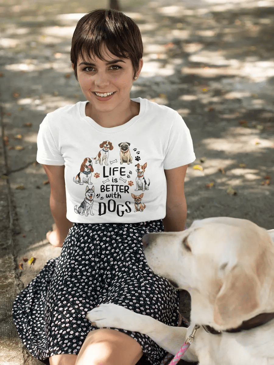 Dog Lover T-Shirt - 'Life is Better with Dogs' for Dog Owners - PrintsDog