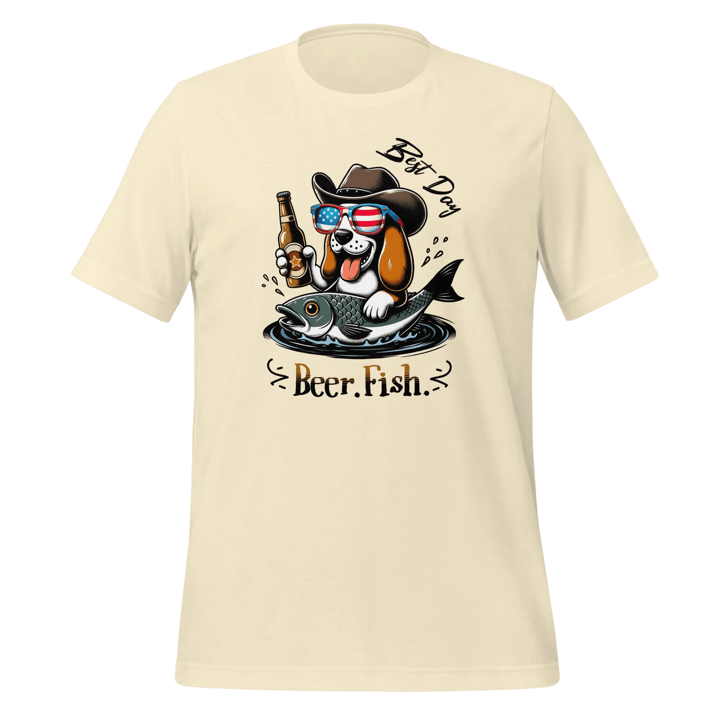 Dog T-Shirt - "Beer. Fish. Best Day." Cowboy Dog Lover Tee. - PrintsDog