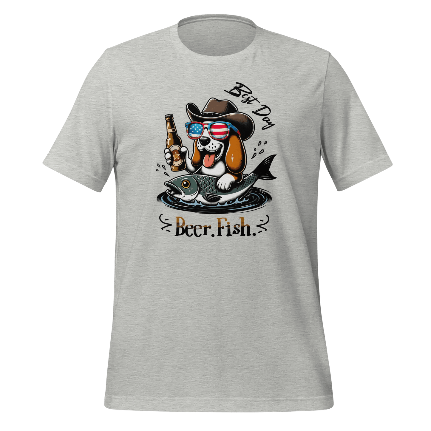 Dog T-Shirt - "Beer. Fish. Best Day." Cowboy Dog Lover Tee. - PrintsDog