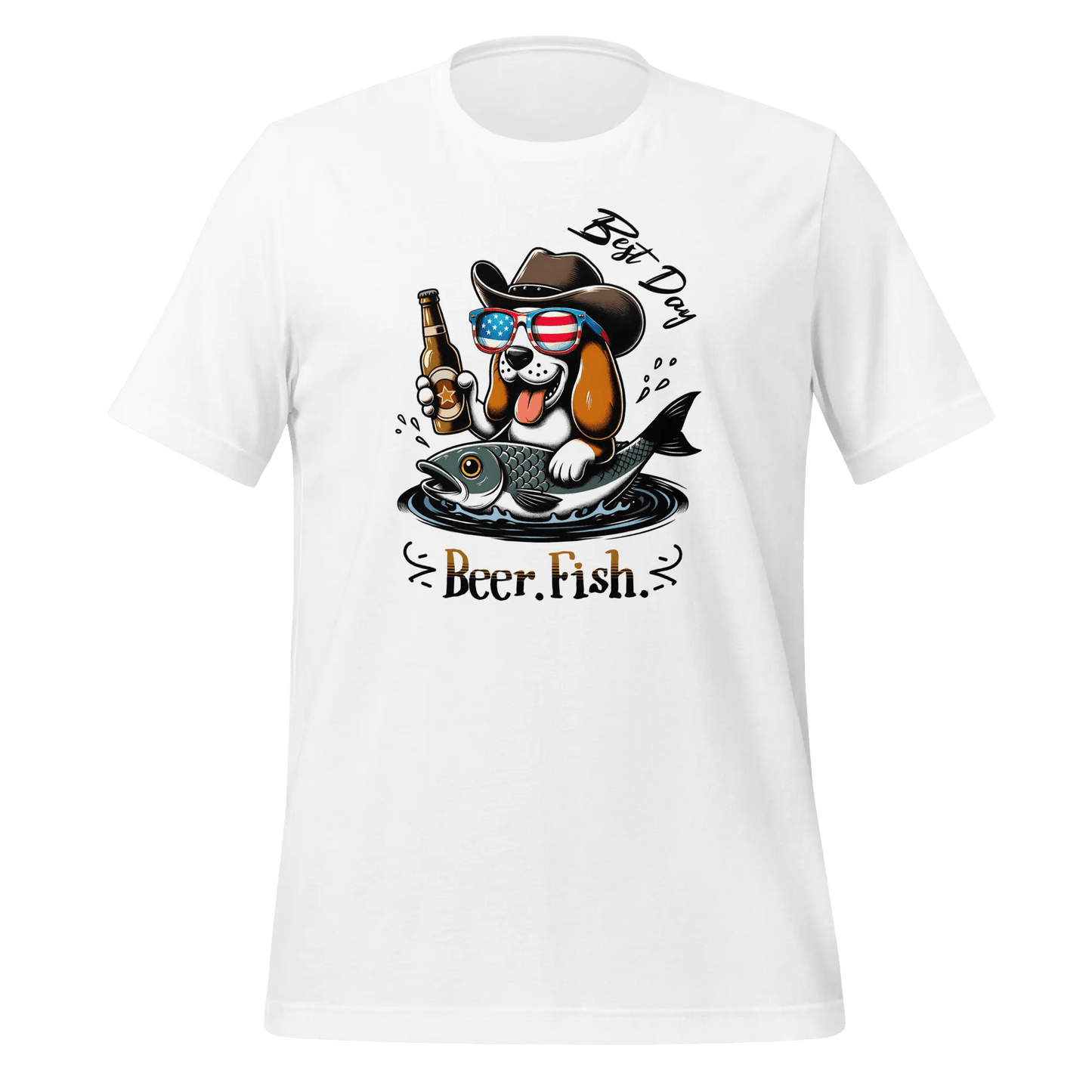 Dog T-Shirt - "Beer. Fish. Best Day." Cowboy Dog Lover Tee. - PrintsDog