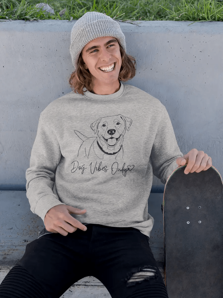 Dog Vibes Only Sweatshirt - Minimal Line Art Design for Dog Lovers. - PrintsDog