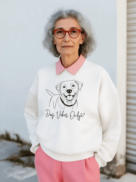 Dog Vibes Only Sweatshirt - Minimal Line Art Design for Dog Lovers. - PrintsDog