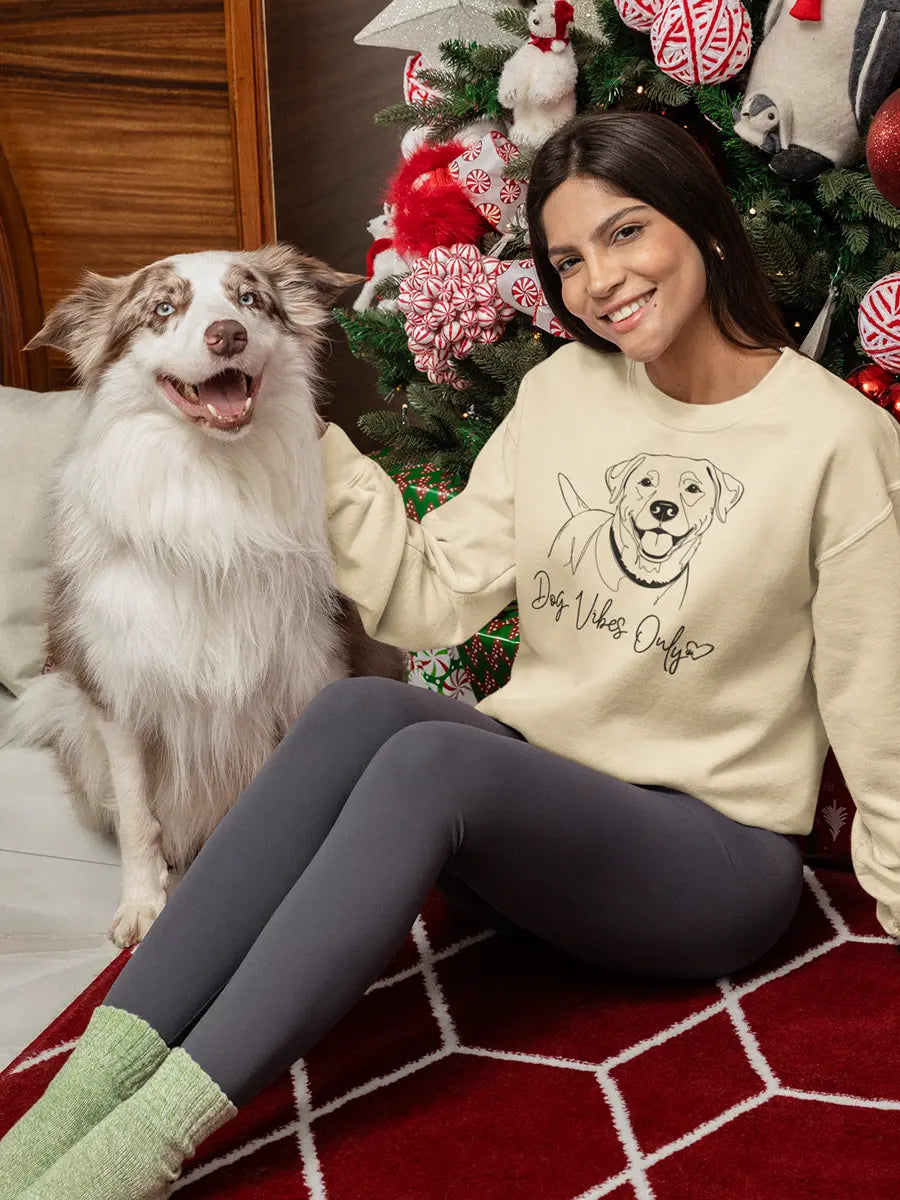 Dog Vibes Only Sweatshirt - Minimal Line Art Design for Dog Lovers. - PrintsDog
