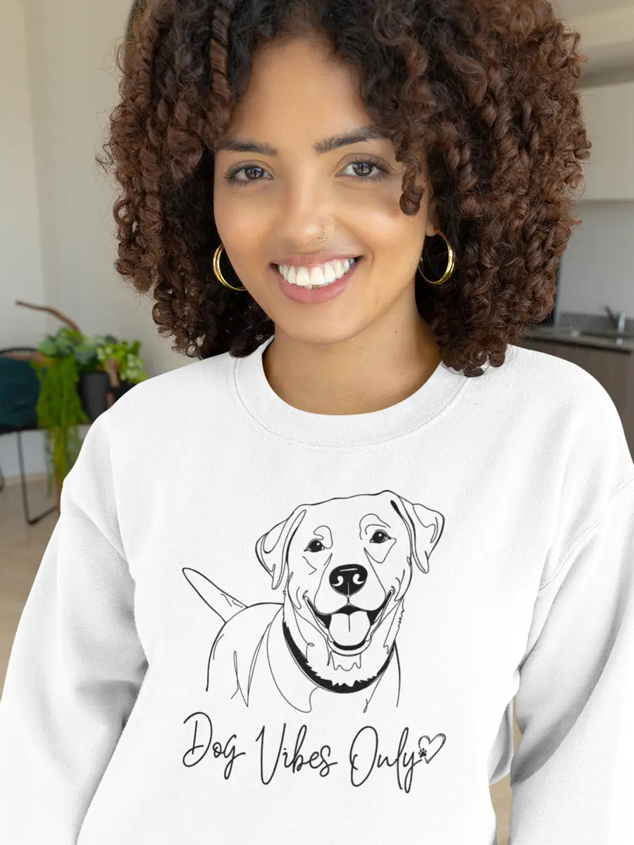 Dog Vibes Only Sweatshirt - Minimal Line Art Design for Dog Lovers. - PrintsDog