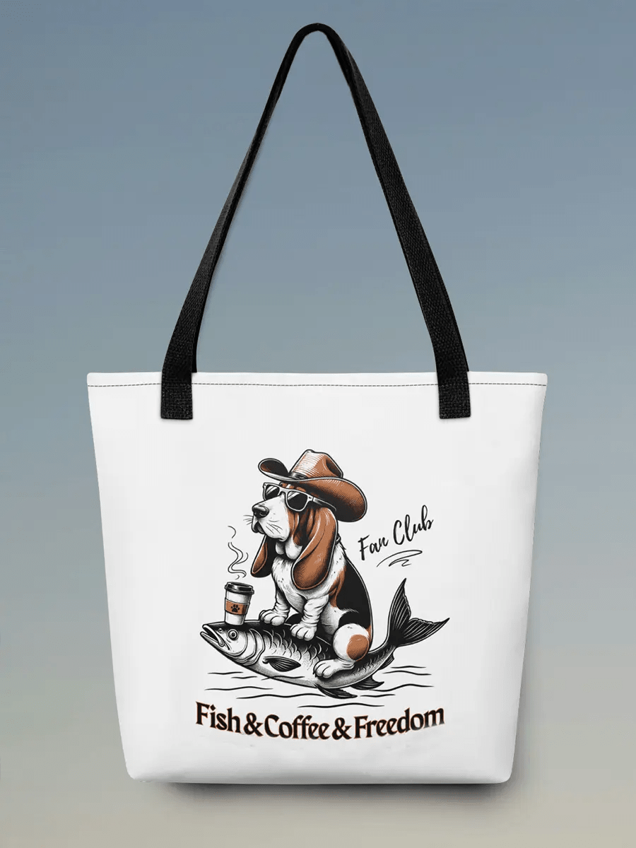 Fish & Coffee & Freedom Tote Bag - Funny Dog Design for Everyday Use. - PrintsDog