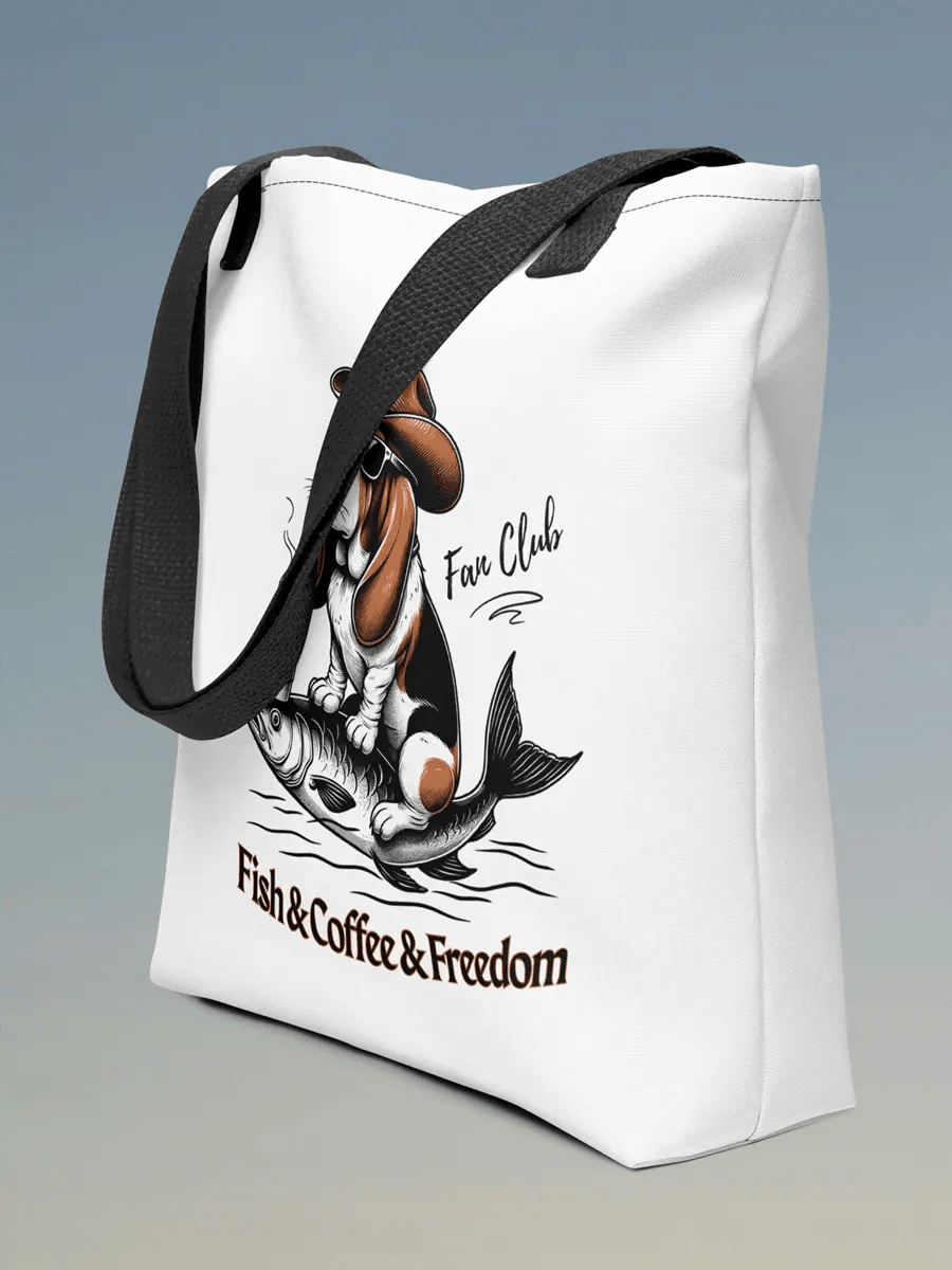 Fish & Coffee & Freedom Tote Bag - Funny Dog Design for Everyday Use. - PrintsDog