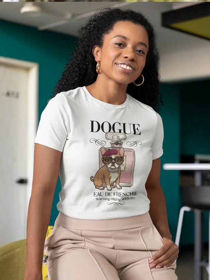 French Bulldog T-Shirt - Stylish Dog Lover Tee "Dogue - Eau de Frenchie" - PrintsDog