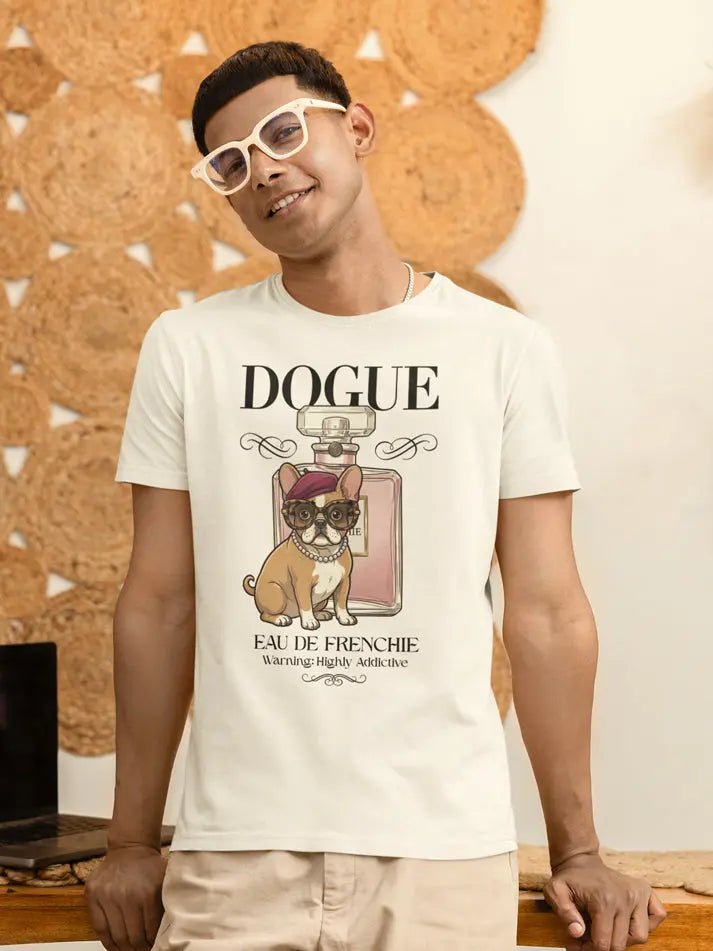 French Bulldog T-Shirt - Stylish Dog Lover Tee "Dogue - Eau de Frenchie" - PrintsDog