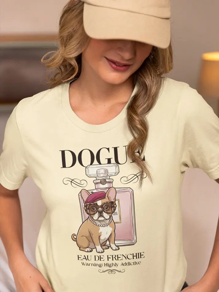 French Bulldog T-Shirt - Stylish Dog Lover Tee "Dogue - Eau de Frenchie" - PrintsDog