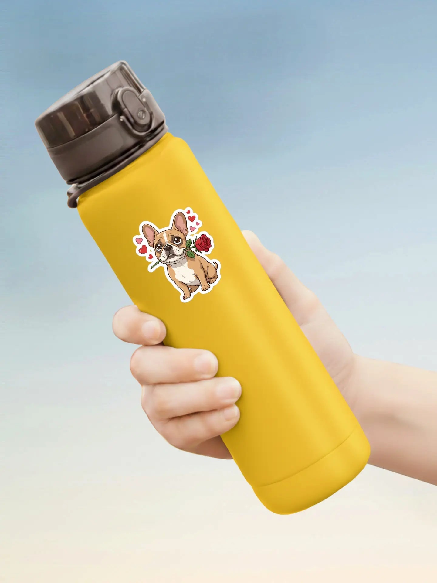 French Bulldog Valentine Sticker - Frenchie with Rose Waterproof Vinyl Decal for Laptop & Water Bottle - PrintsDog