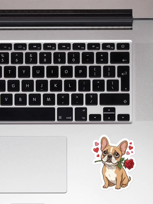 French Bulldog Valentine Sticker - Frenchie with Rose Waterproof Vinyl Decal for Laptop & Water Bottle - PrintsDog