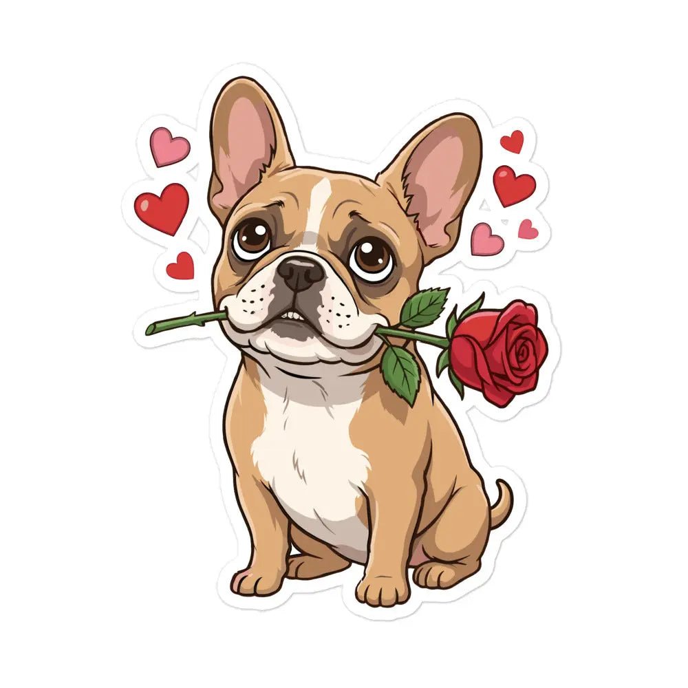 French Bulldog Valentine Sticker - Frenchie with Rose Waterproof Vinyl Decal for Laptop & Water Bottle - PrintsDog