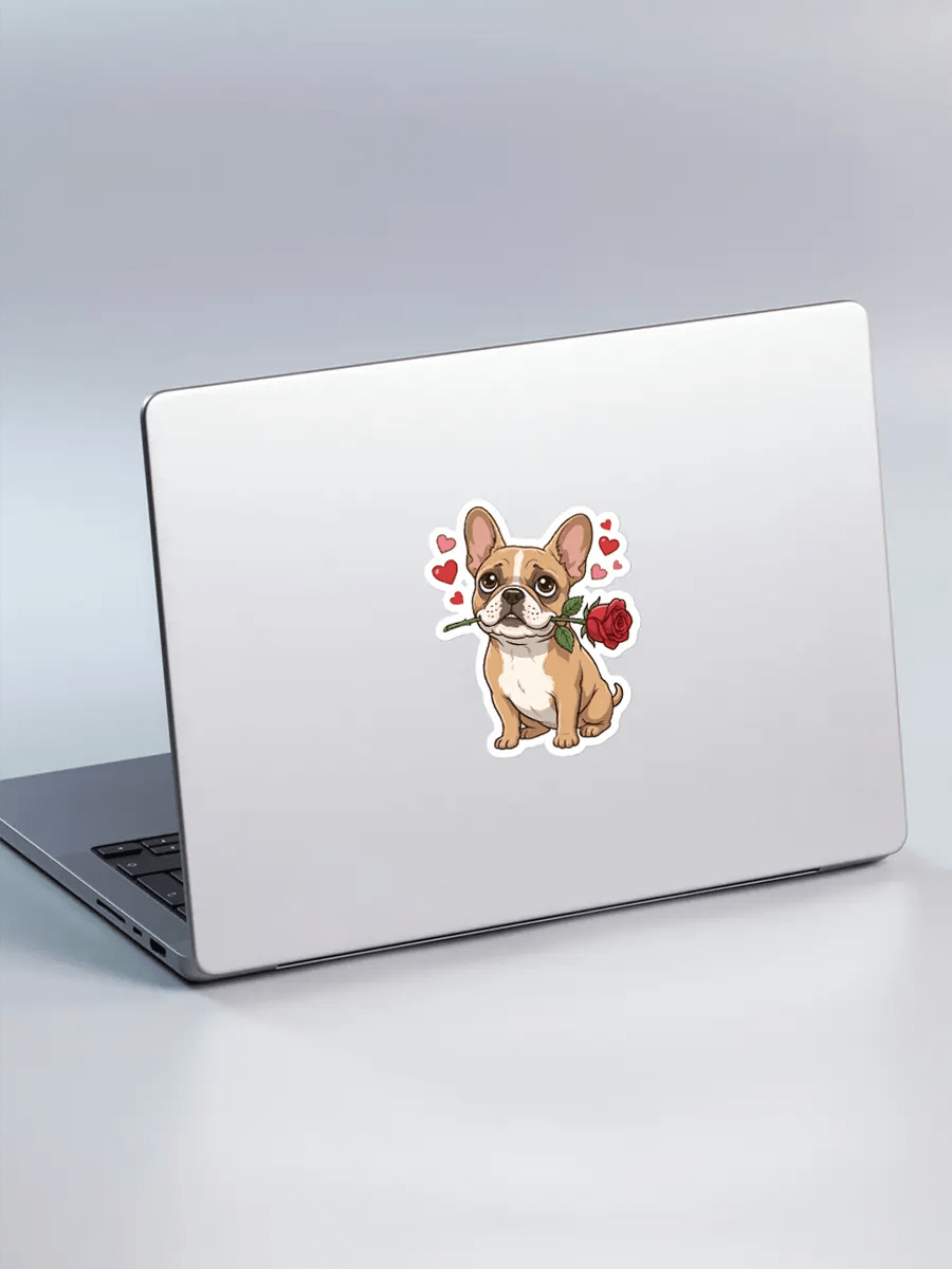 French Bulldog Valentine Sticker - Frenchie with Rose Waterproof Vinyl Decal for Laptop & Water Bottle - PrintsDog
