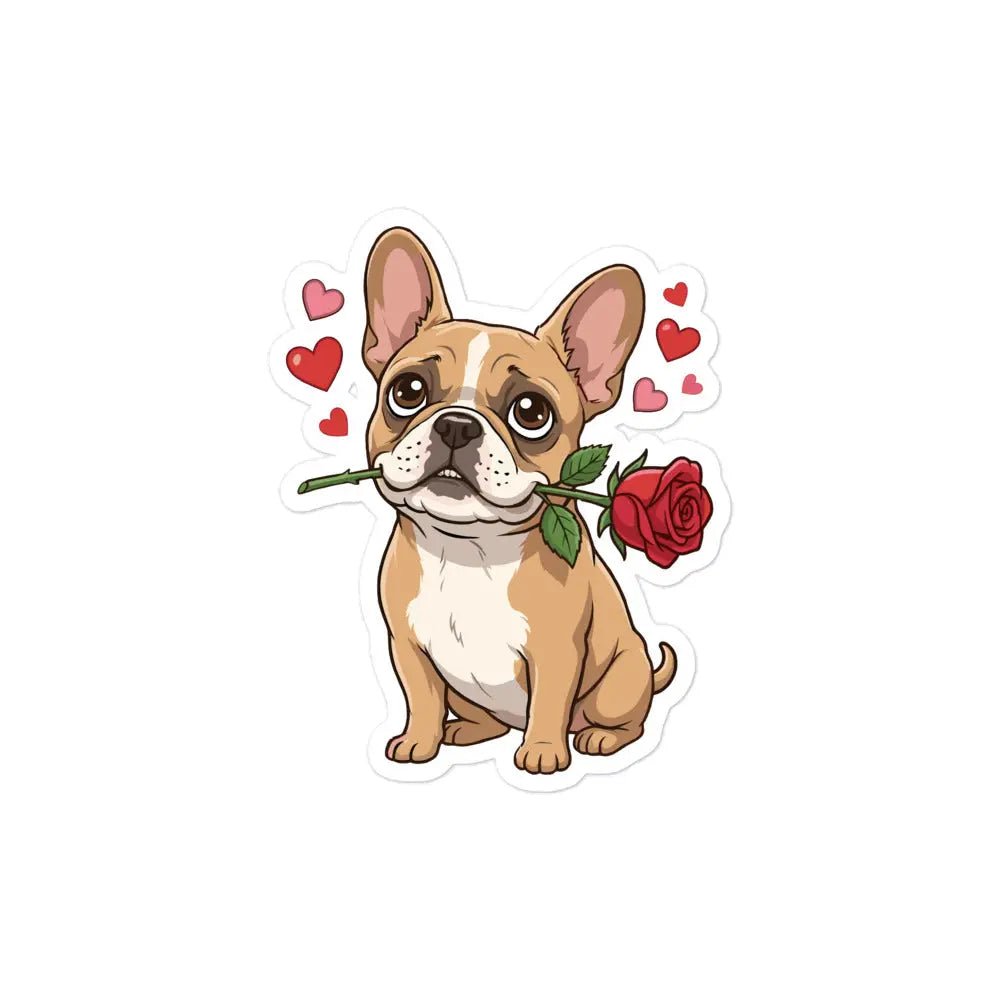 French Bulldog Valentine Sticker - Frenchie with Rose Waterproof Vinyl Decal for Laptop & Water Bottle - PrintsDog