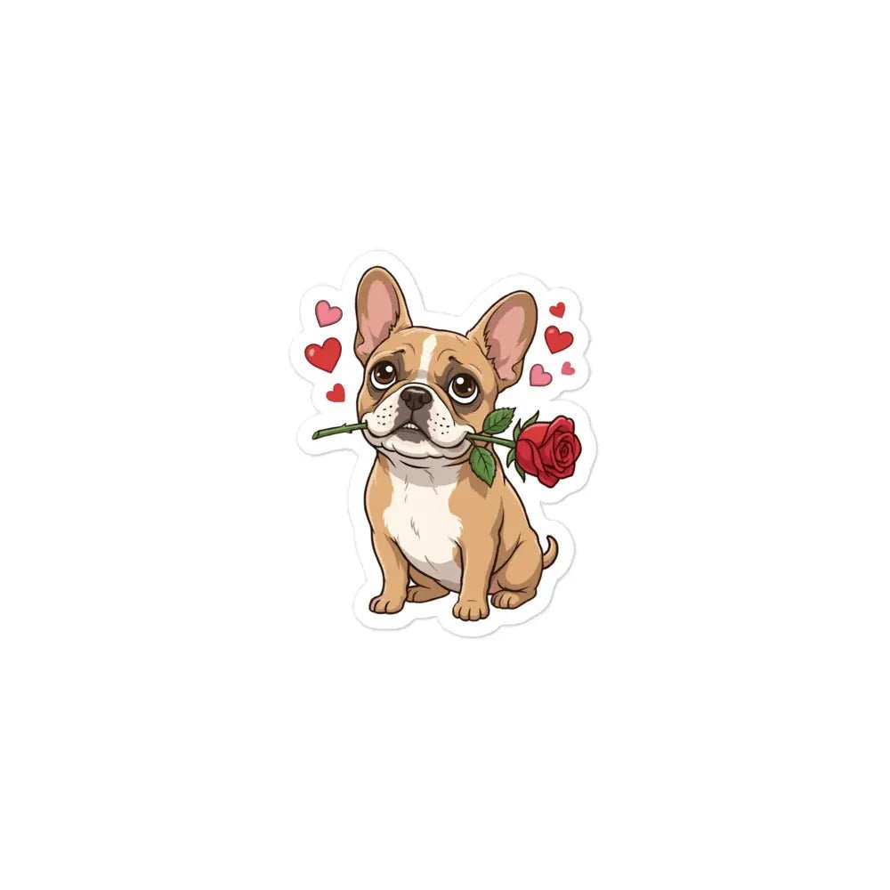 French Bulldog Valentine Sticker - Frenchie with Rose Waterproof Vinyl Decal for Laptop & Water Bottle - PrintsDog