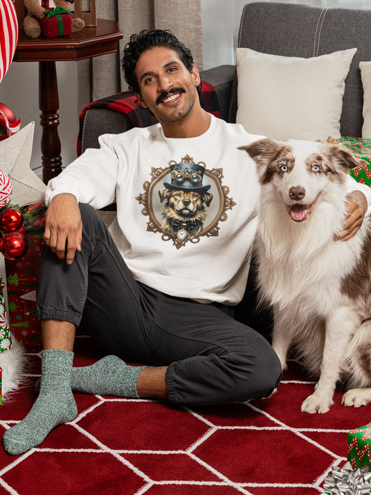 Steampunk Dog in Top Hat Sweatshirt.