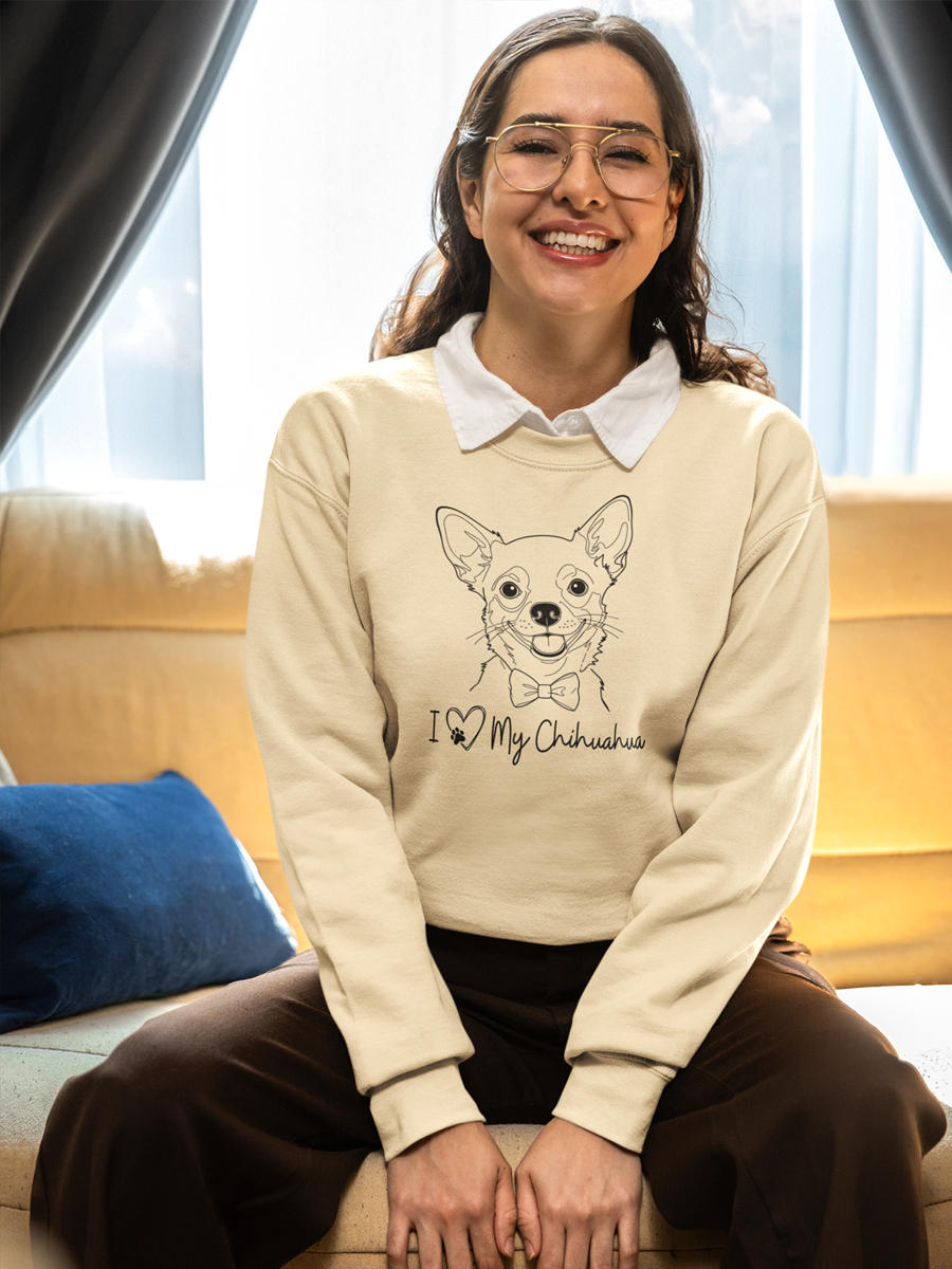 I Love My Chihuahua Sweatshirt – Minimal Line Art for Dog Lover.