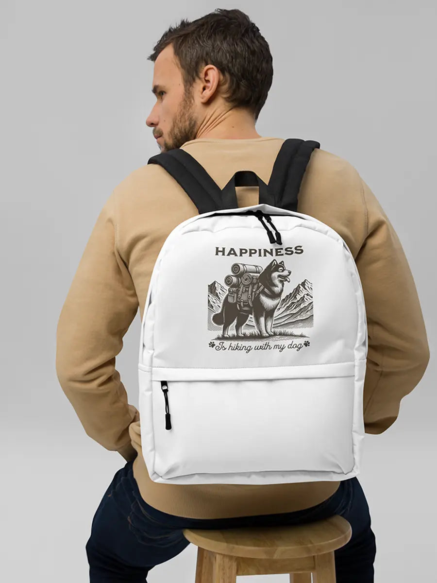 Happiness Is Hiking With My Dog Backpack - Vintage Dog Travel Bag for Outdoor Adventures - PrintsDog