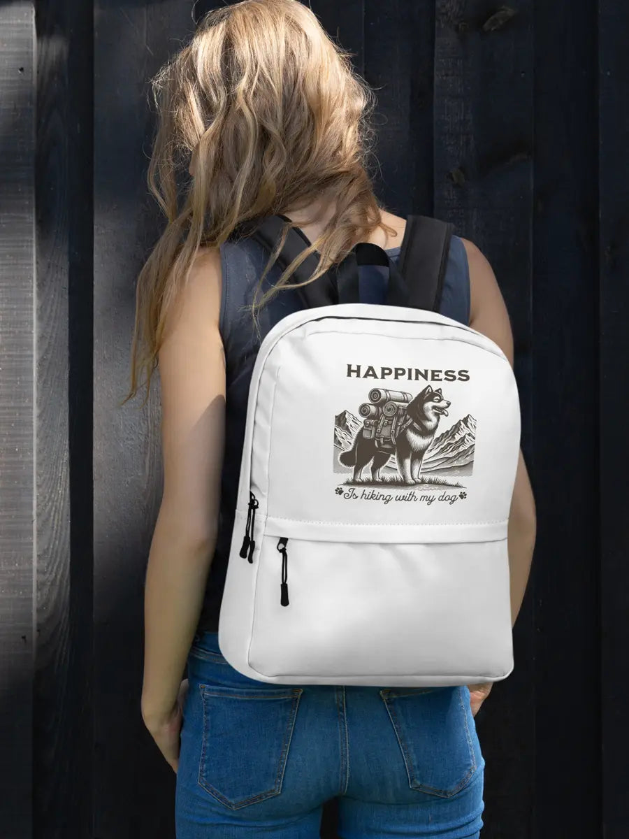 Happiness Is Hiking With My Dog Backpack - Vintage Dog Travel Bag for Outdoor Adventures - PrintsDog