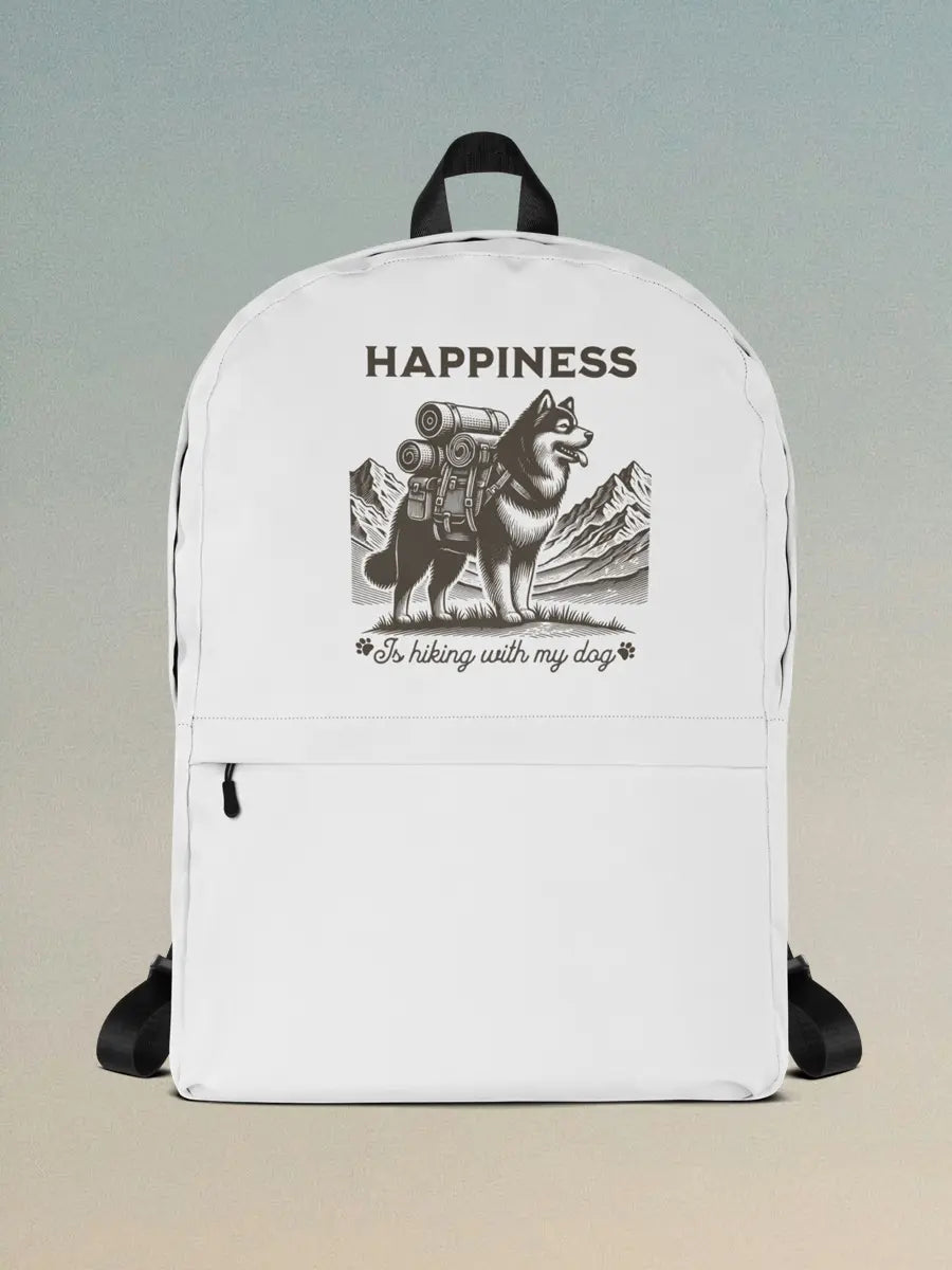 Happiness Is Hiking With My Dog Backpack - Vintage Dog Travel Bag for Outdoor Adventures - PrintsDog