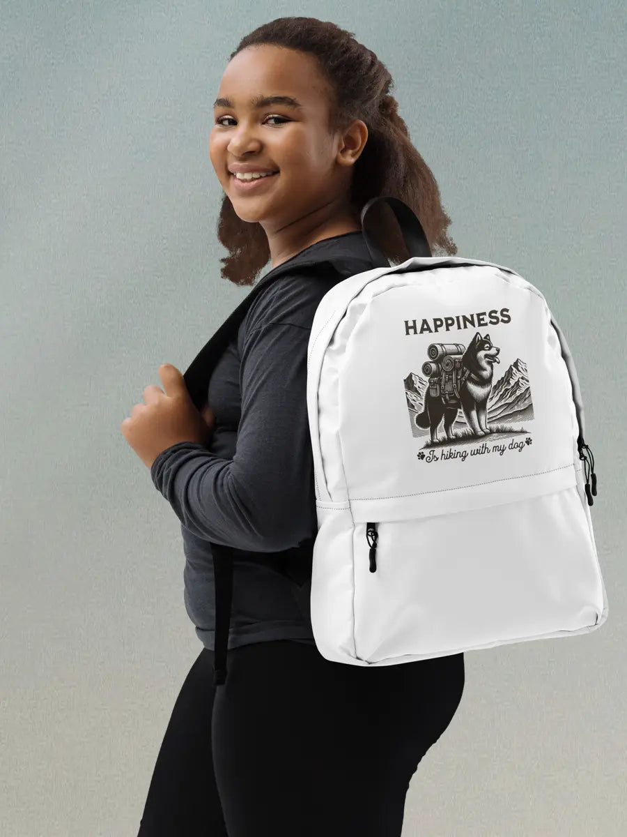 Happiness Is Hiking With My Dog Backpack - Vintage Dog Travel Bag for Outdoor Adventures - PrintsDog
