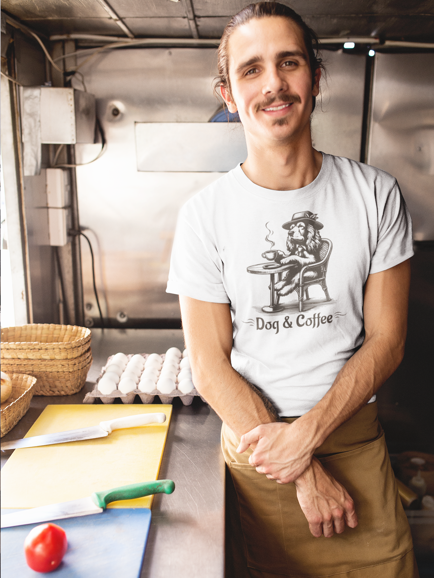 “Dog & Coffee” vintage dog coffee lover T-shirt.