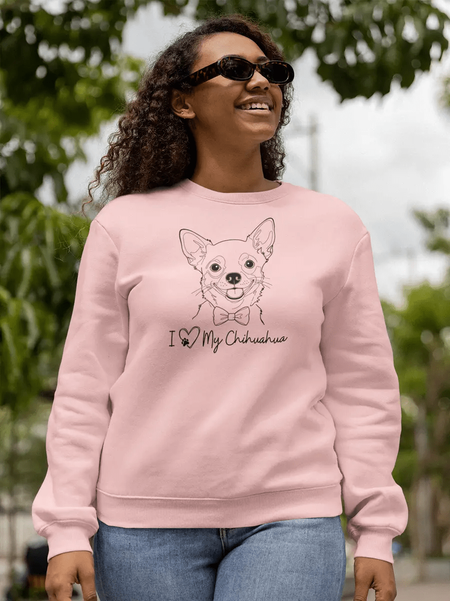 I Love My Chihuahua Sweatshirt - Minimal Line Art for Chihuahua Lovers - PrintsDog