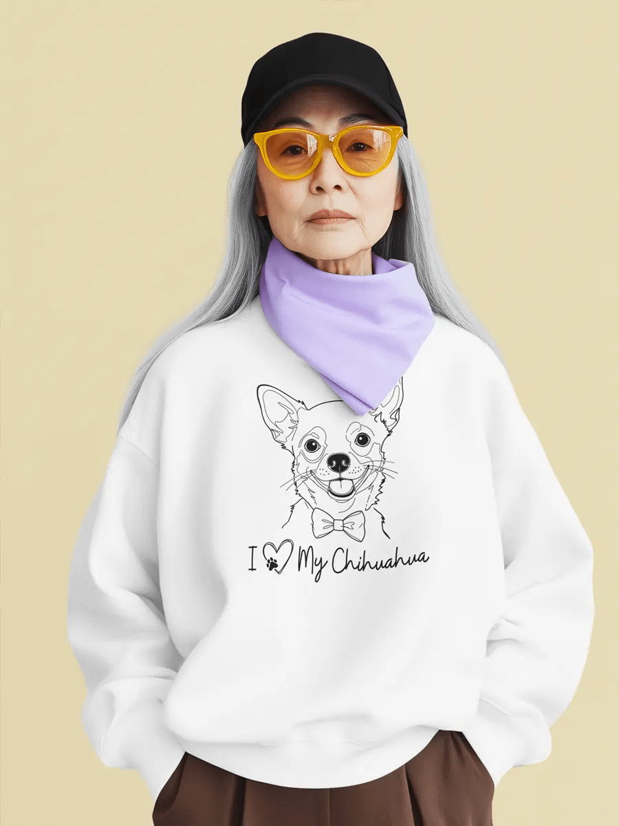 I Love My Chihuahua Sweatshirt - Minimal Line Art for Chihuahua Lovers - PrintsDog