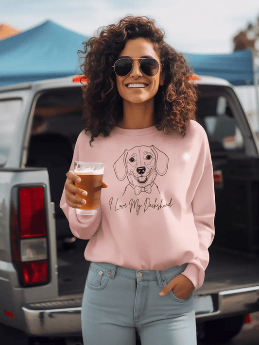 I Love My Dachshund Sweatshirt - Minimal Line Art for Dachshund Lovers. - PrintsDog