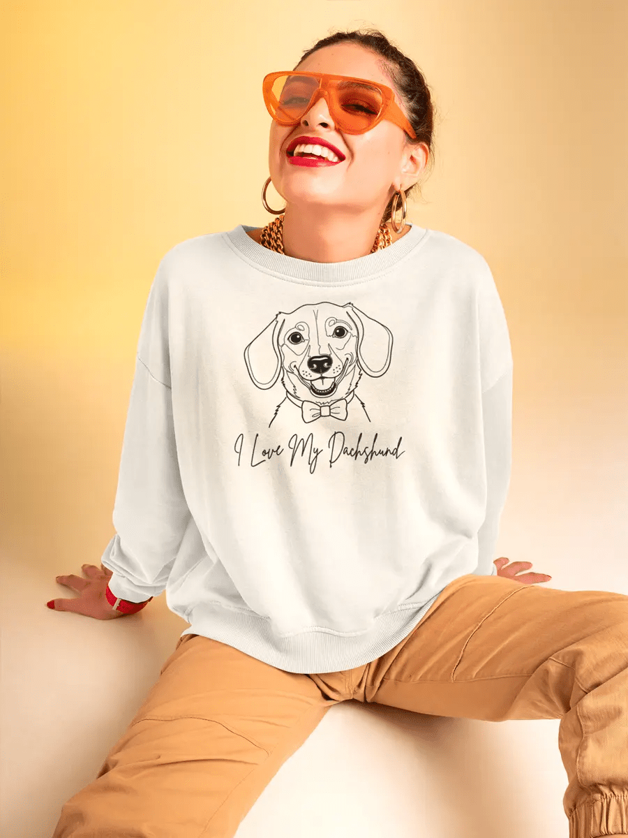 I Love My Dachshund Sweatshirt - Minimal Line Art for Dachshund Lovers. - PrintsDog