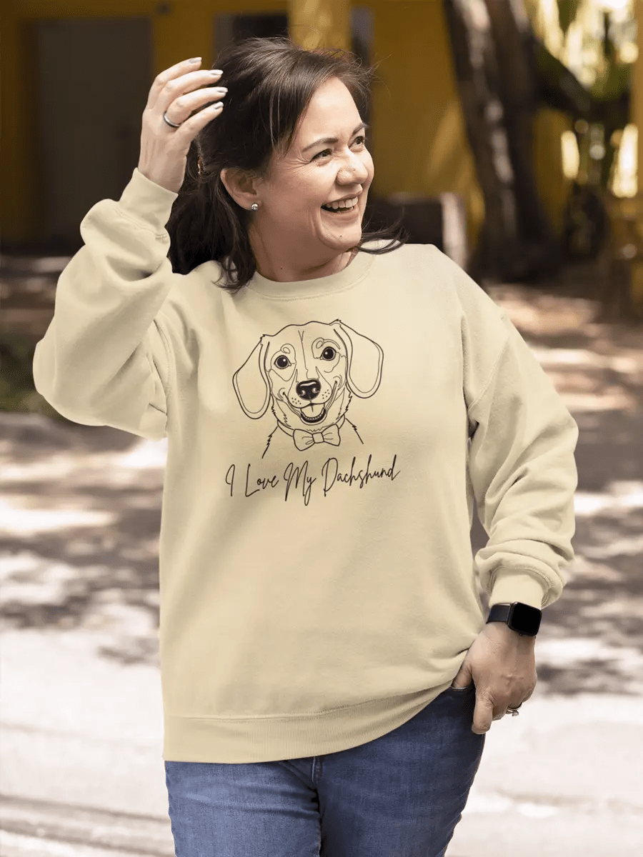I Love My Dachshund Sweatshirt - Minimal Line Art for Dachshund Lovers. - PrintsDog