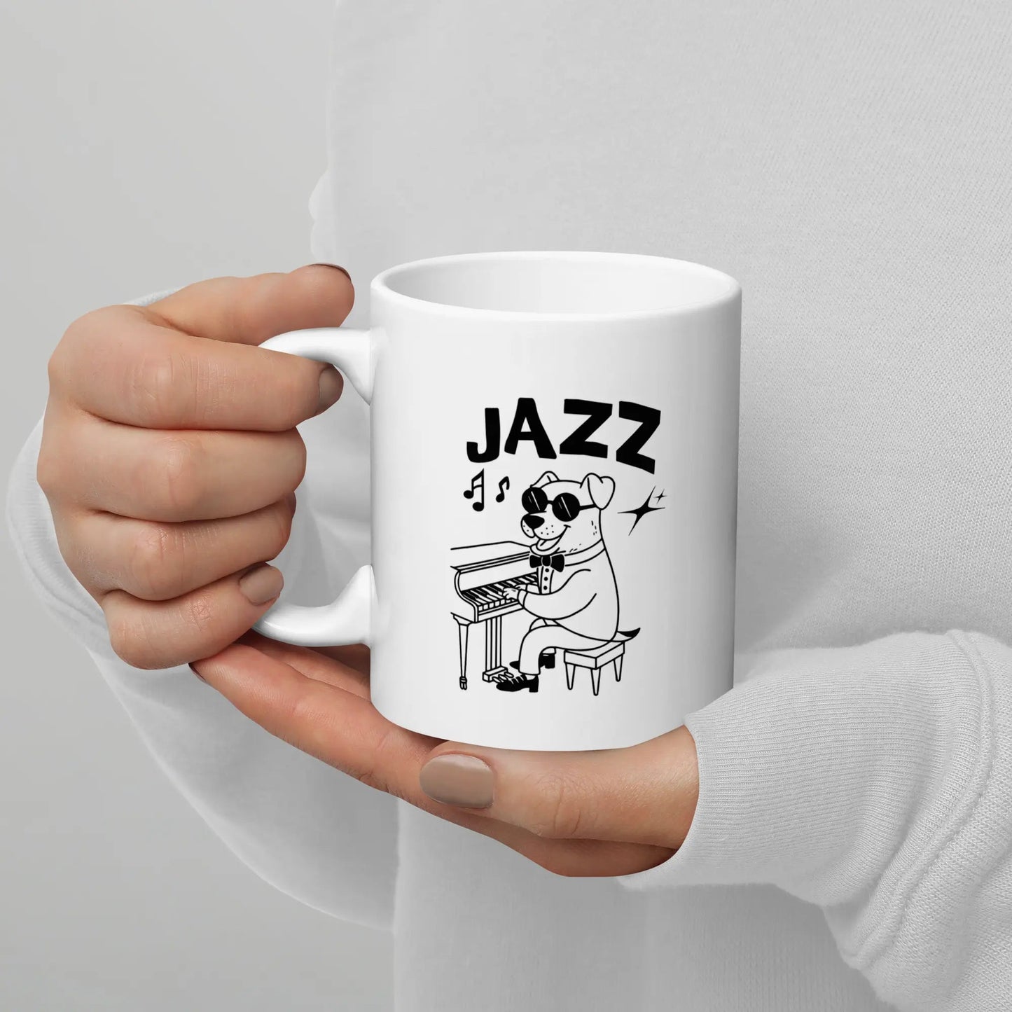 Jazz Dog Mug - Ceramic Coffee Cup Gift for Music & Dog Lovers. - PrintsDog
