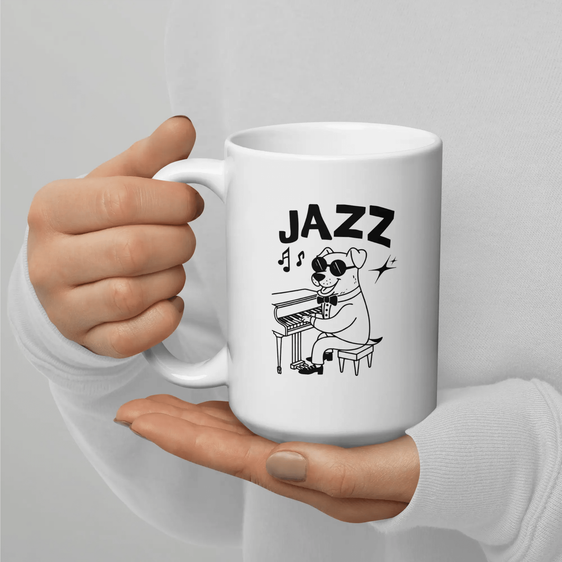 Jazz Dog Mug - Ceramic Coffee Cup Gift for Music & Dog Lovers. - PrintsDog