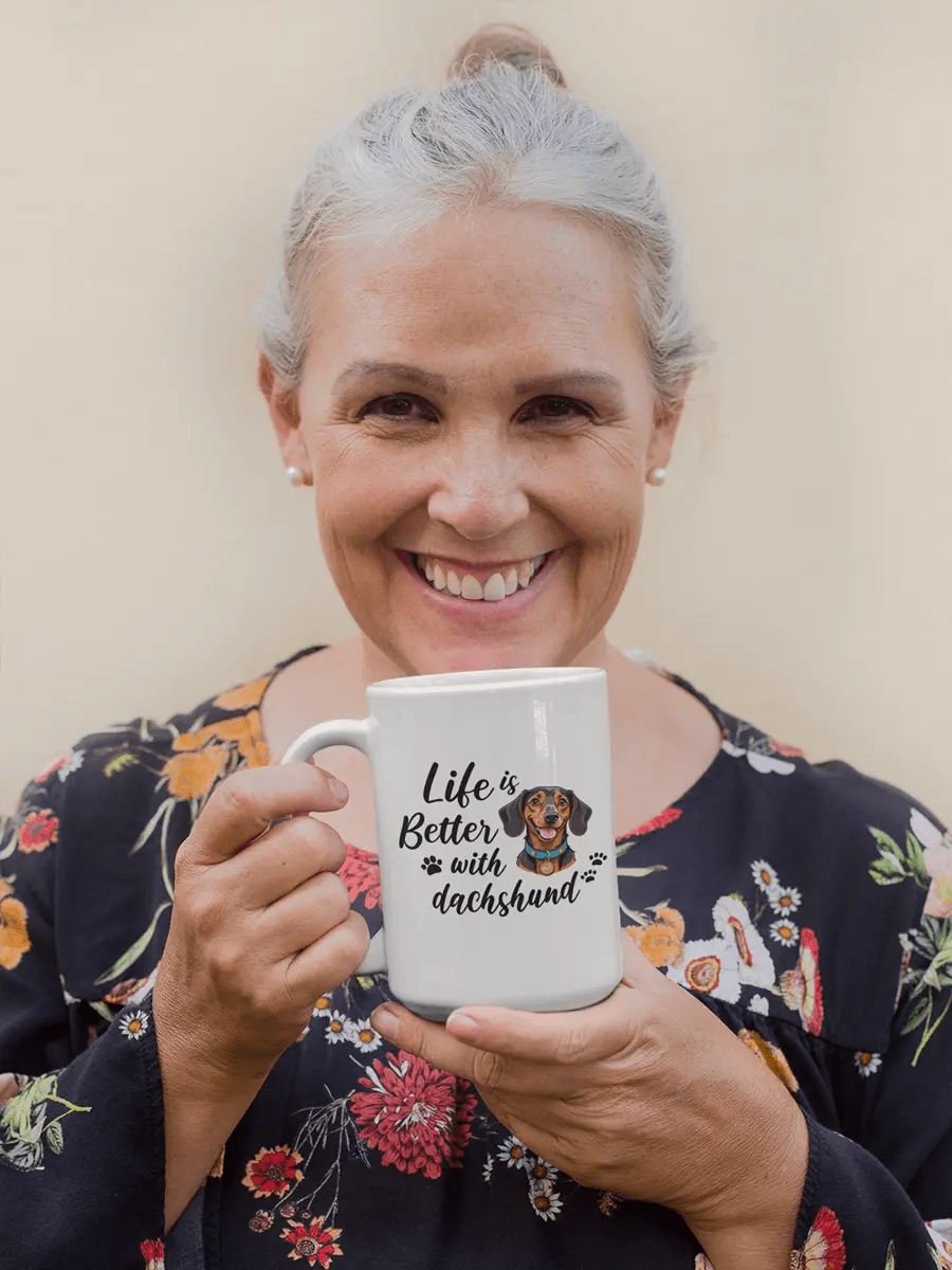 Life Is Better with Dachshund Mug - Ceramic Coffee Cup Gift for Dachshund Lovers - PrintsDog